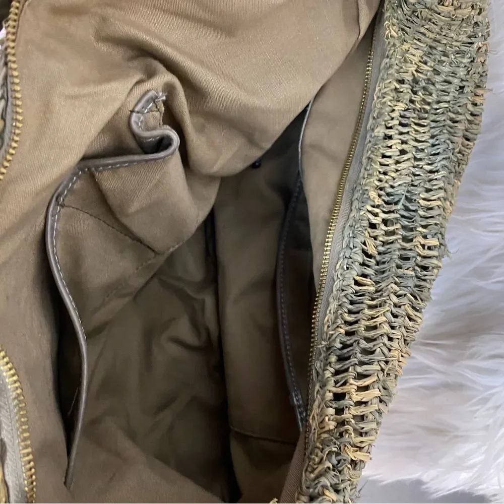 NEW Flora Bella tan green  raffia leather boho hobo shoulder bag